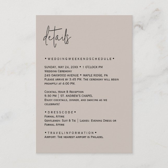 Cartão de Detalhes de Casamento Editável por Cor (Frente)