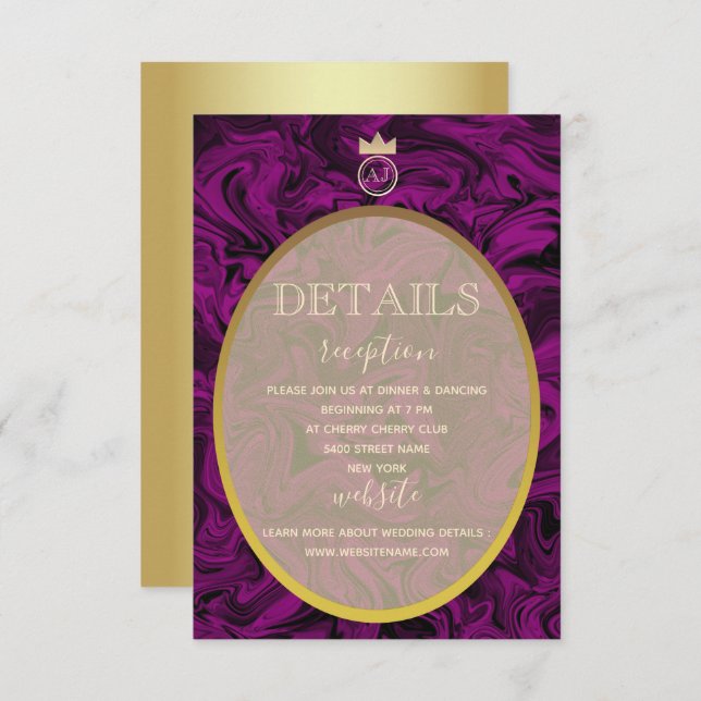 Cartão de Detalhes de Casamento Elegante de Folha  (Frente/Verso)