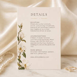 Cartão de Detalhes de Casamento Elegante Magnólia