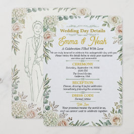 Cartão de Detalhes de Casamento Elegante Sage Dour