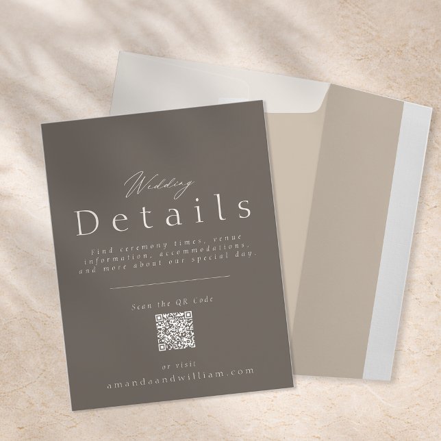 Cartão de Detalhes de Casamento Elegante Taupe com (Criador carregado)