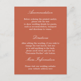 Cartão de Detalhes de Casamento Elegante Terracott