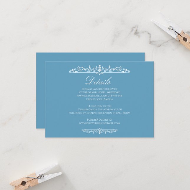 Cartão de Detalhes de Casamento em Estilo Regência (Frente/Verso In Situ)