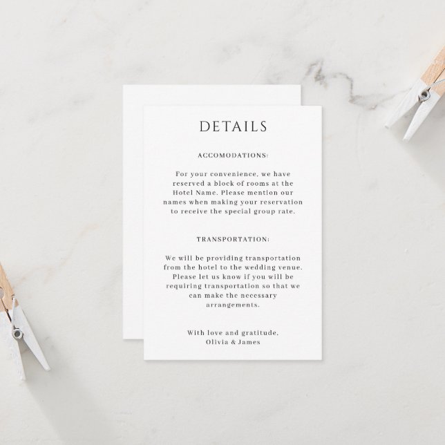 Cartão de Detalhes de Casamento em Retrato (Frente/Verso In Situ)