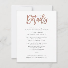 Cartão de Detalhes de Casamento em Rose Gold com L