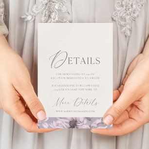 Cartão de Detalhes de Casamento Floral Cinza Lavan