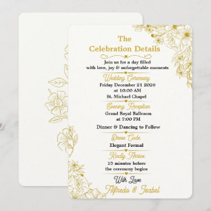 Cartão de Detalhes de Casamento Floral Dourado Edi