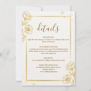 Cartão de Detalhes de Casamento Floral Dourado Ele