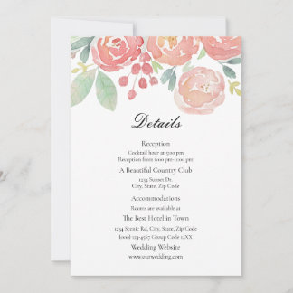 Cartão de Detalhes de Casamento Floral em Aquarela