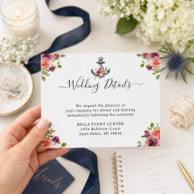 Cartão de Detalhes de Casamento Floral Náutico Eco