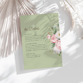 Cartão de Detalhes de Casamento Floral Peônia Verd