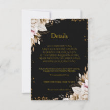 Cartão de Detalhes de Casamento Floral Preto e Dou