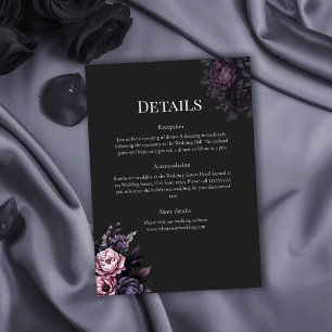 Cartão de Detalhes de Casamento Floral Preto Gótic
