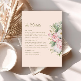 Cartão de Detalhes de Casamento Floral Rosa e Pêss