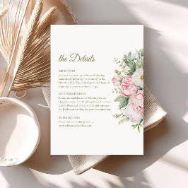 Cartão de Detalhes de Casamento Floral Rosa e Pêss