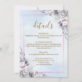 Cartão de Detalhes de Casamento Floral Rosado