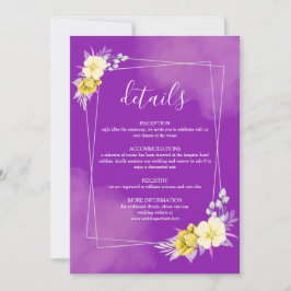 Cartão de Detalhes de Casamento Floral Roxo