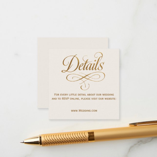 Cartão de Detalhes de Casamento Gold & Ivory QR (Frente/Verso In Situ)