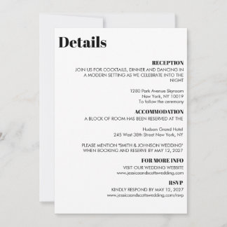 Cartão de Detalhes de Casamento Minimalista Luxuos