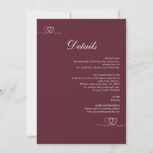 Cartão de Detalhes de Casamento Moderno Borgonha