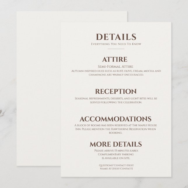Cartão de Detalhes de Casamento Moderno e Atempora (Frente/Verso)