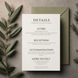 Cartão de Detalhes de Casamento Moderno em Verde S