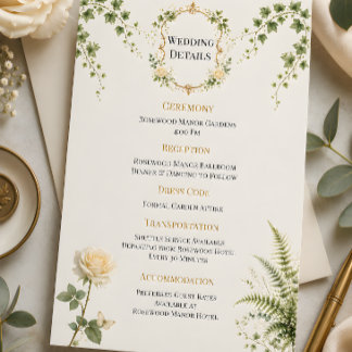 Cartão de Detalhes de Casamento no Jardim Secreto
