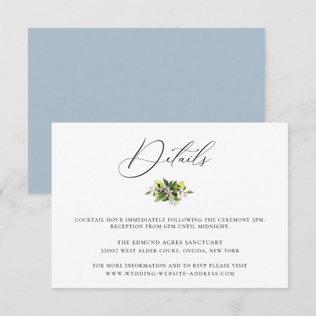 Cartão de Detalhes de Casamento para Limões Botâni (Frente/Verso)