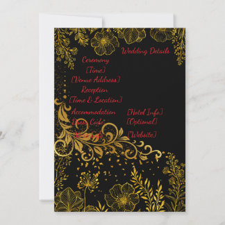 Cartão de Detalhes de Casamento Preto e Dourado El