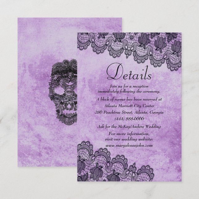 Cartão de Detalhes de Casamento Purple Black Lace  (Frente/Verso)