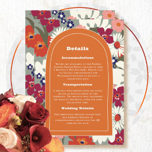 Cartão de Detalhes de Casamento Retro Laranja dos 