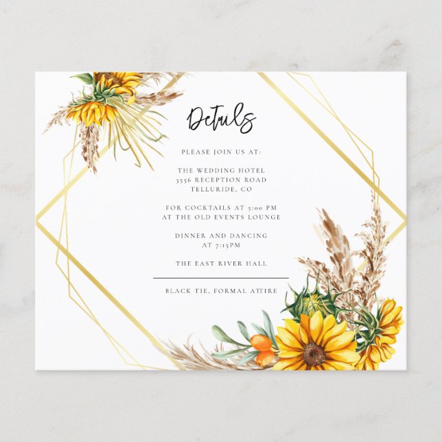 Cartão de Detalhes de Casamento Rústico de Girasso (Frente)