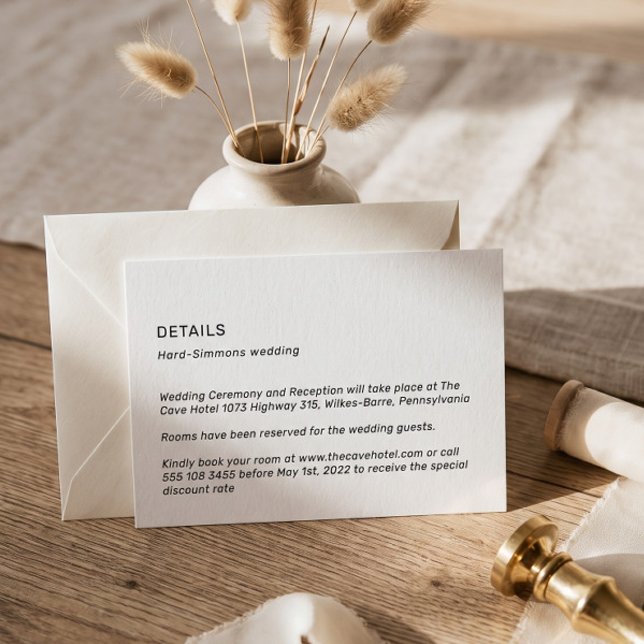Cartão de Detalhes de Casamento Simples e Neutro (Criador carregado)