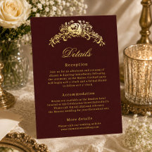 Cartão de Detalhes de Casamento Vintage Burgundy R