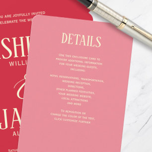 Cartão de Detalhes de Convite de Casamento Rosa Mo