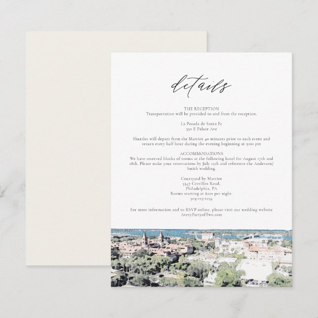 Cartão de Detalhes de Destino do Skyline RUA AUGUS (Frente/Verso)