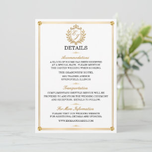 Cartão de Detalhes de Noiva com Crista de Ouro Ele