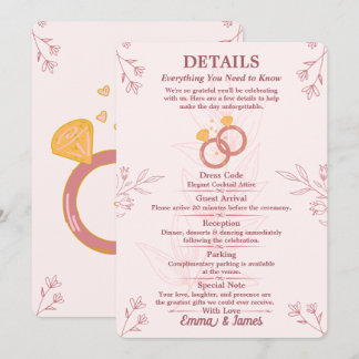 Cartão de Detalhes de Noivado Floral Blush Editáve