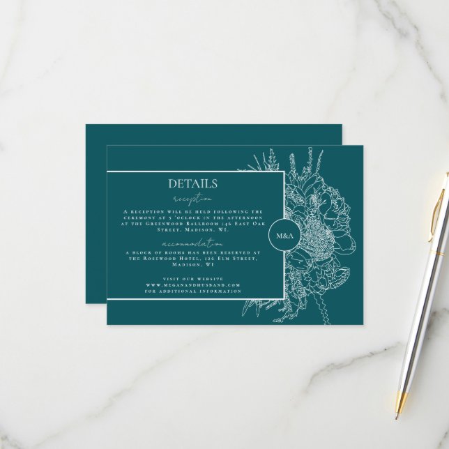 Cartão de Detalhes do Boquete Floral Moderno e Ele (Frente/Verso In Situ)