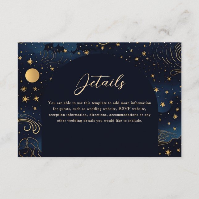 Cartão de Detalhes do Casamento Boho Celestial (Frente)