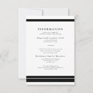 Cartão de Detalhes do Casamento Branco e Preto Ele