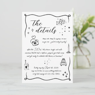 Cartão de Detalhes do Casamento com Desenho Divert