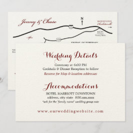Cartão de detalhes do casamento com mapa da recepç