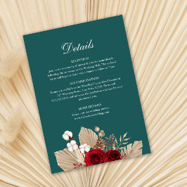 Cartão de Detalhes do Casamento com Rosas Bordeaux