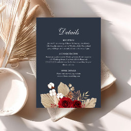 Cartão de Detalhes do Casamento com Rosas Bordeaux
