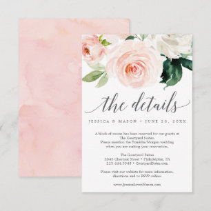 Cartão de Detalhes do Casamento de Blooms Blushing