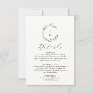 Cartão de Detalhes do Casamento de Natal Botânico