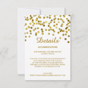 Cartão de Detalhes do Casamento Dourado com Falha