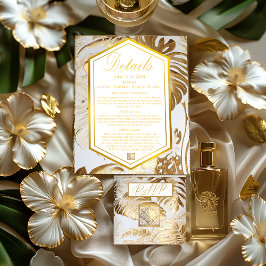 Cartão de Detalhes do Casamento Dourado Gilded Mon