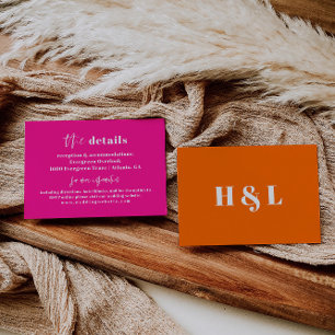 Cartão de Detalhes do Casamento em Negrito Rosa Qu